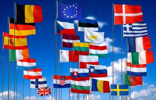 The flags of the EU and member states