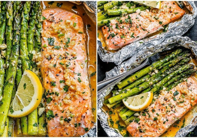Salmon dhe asparag me salcë limoni (Receta)