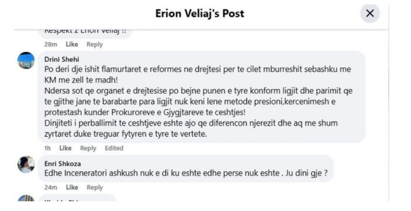 ‘Nga aty ku je, i ke larë çorapet?’/ Komentuesit ‘masakrojnë’ kryebashkiakun e arrestuar Erion Veliaj 4 f69e8ecef6fc95577195b09369122c20