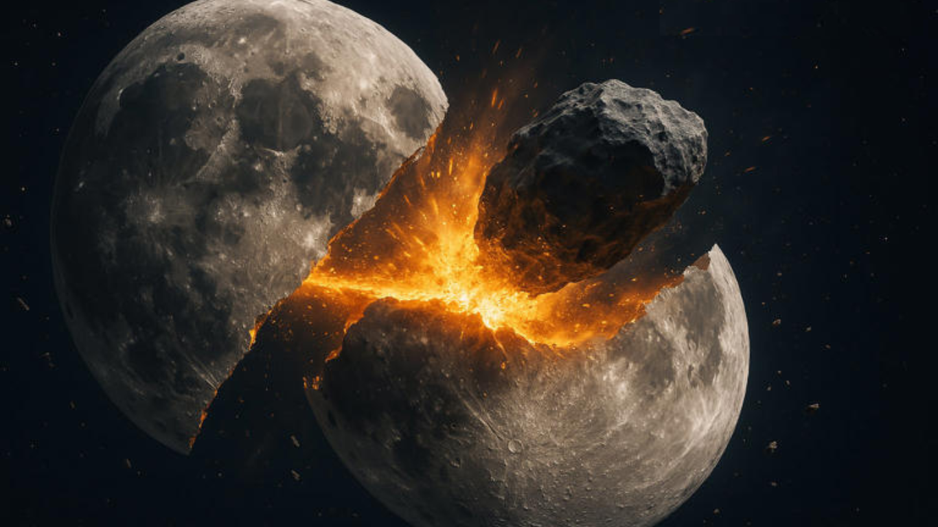(VIDEO) E nëse Hëna do të ndahej në dysh nga një asteroid gjigant ?