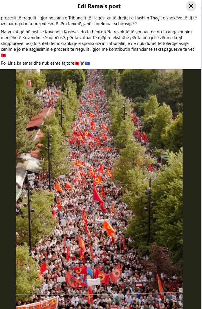 Protesta në mbështetje të ish-drejtuesve të UÇK në Prishtinë, reagon kryeministri Rama: Pyes veten pse Kuvendi i Kosovës nuk e ka ngritur ende zërin përmes një rezolute