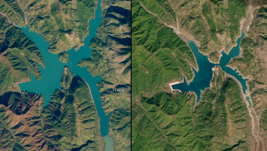 Po thahet liqeni që furnizon Athinën me ujë, publikohen pamjet nga sateliti