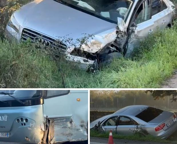 Aksident në aksin Fier- Levan, përplaset me autobusin, “Audi” përfundon në kanal 7 Capture 111