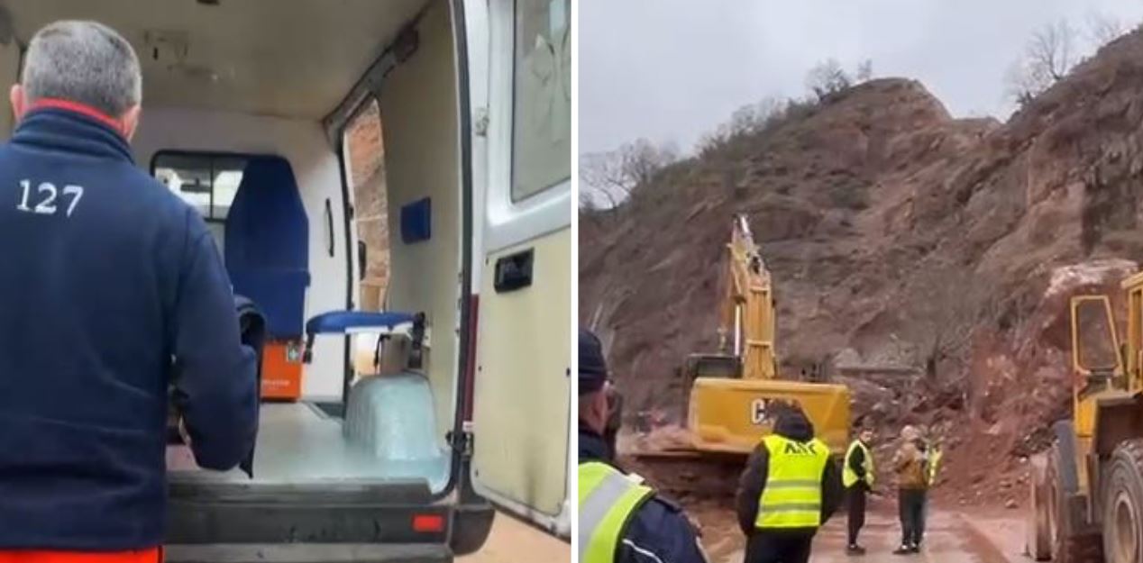 Shembja në aksin Librazhd-Qafë Thanë bllokon ambulancën e nisur drejt spitalit! Pacientja kalohet përmes lumit me barrelë 9 546757547