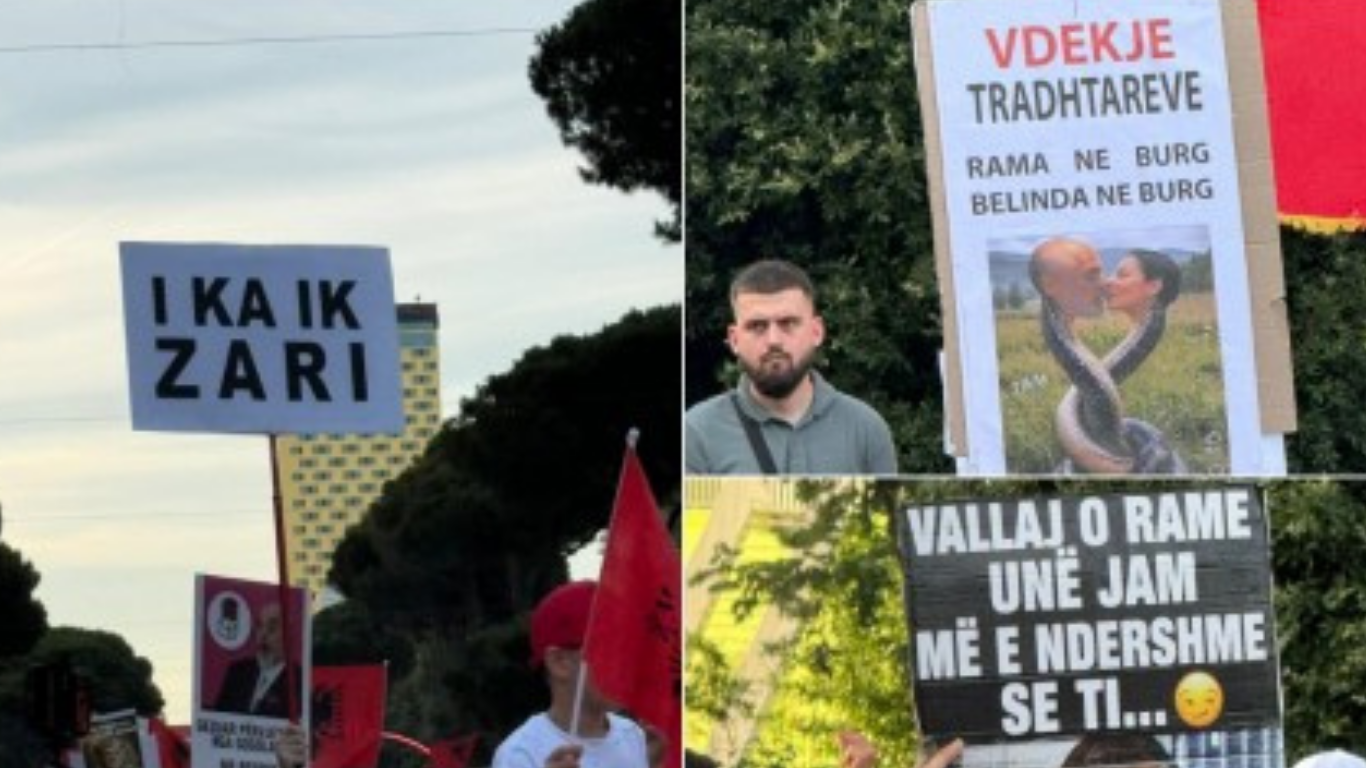 Protesta e 15-të për dorëheqjen e kryeministrit, pankartat ironike të qytetarëve: Rama n’burg, Belinda n’burg! 13 Progetto senza titolo 100
