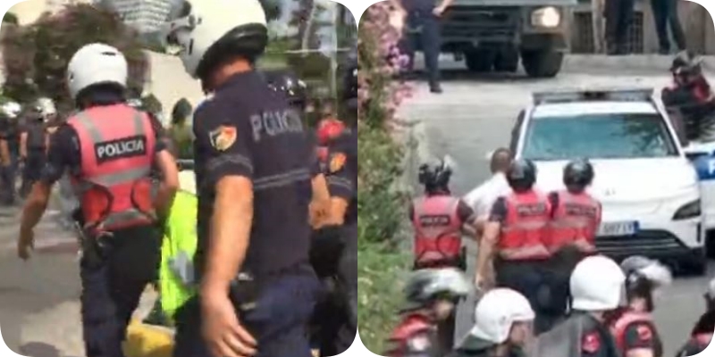 LIVE- Protestuesit ‘rrethojnë’ nga çdo cep Kuvendin/ Tentojnë të çajnë kordonin e efektivëve, shoqërohet Arben Kola dhe një tjetër protestues 2 433 9