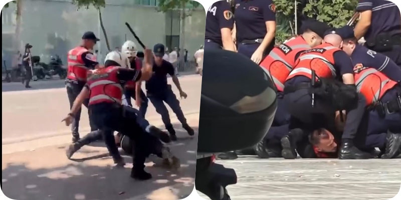 VIDEO-LAJM/ Përplasje e dhunë në protestën para Kuvendit! Më shkop gome e pranga, momenti kur policët shtrijnë përtokë protestuesit 11 policiii dhunee proteste