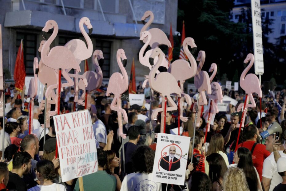 BIRN: Censurë, IA dhe deepfake! Lufta online rreth ‘Revolucionit të Flamingove’ 5 Protesta para Kryeministrise