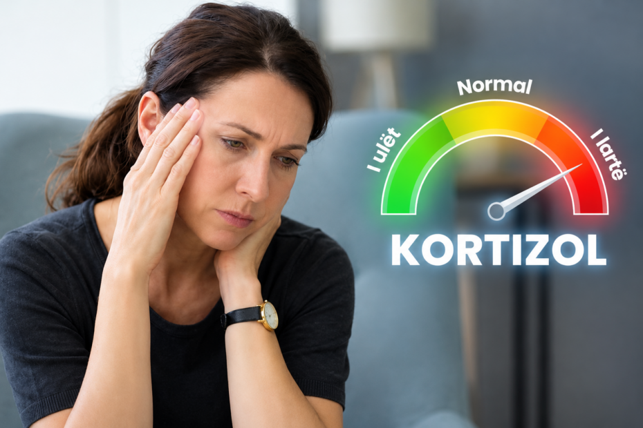Worried Woman and High Cortisol Gauge
