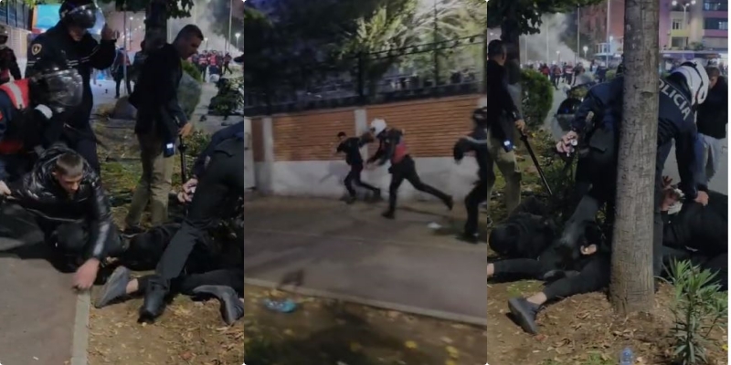 “Nuk po marr dot frymë”/ Me shkop gome dhe grushte, efektivët godasin dhunshëm të rinjtë e shtrirë në tokë (VIDEO) 15 dhune policia