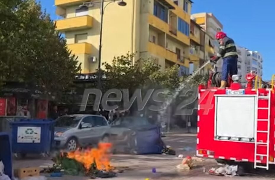 Tensionohet protesta në Elbasan, gjimnazistët u vënë flakën kazanëve të mbeturinave 2 elbasan 2